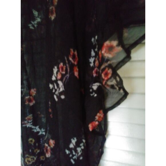 Open Front Floral Kimono Lightweight Flowy Oversized Trendy Black Top Blouse L - Picture 4 of 16